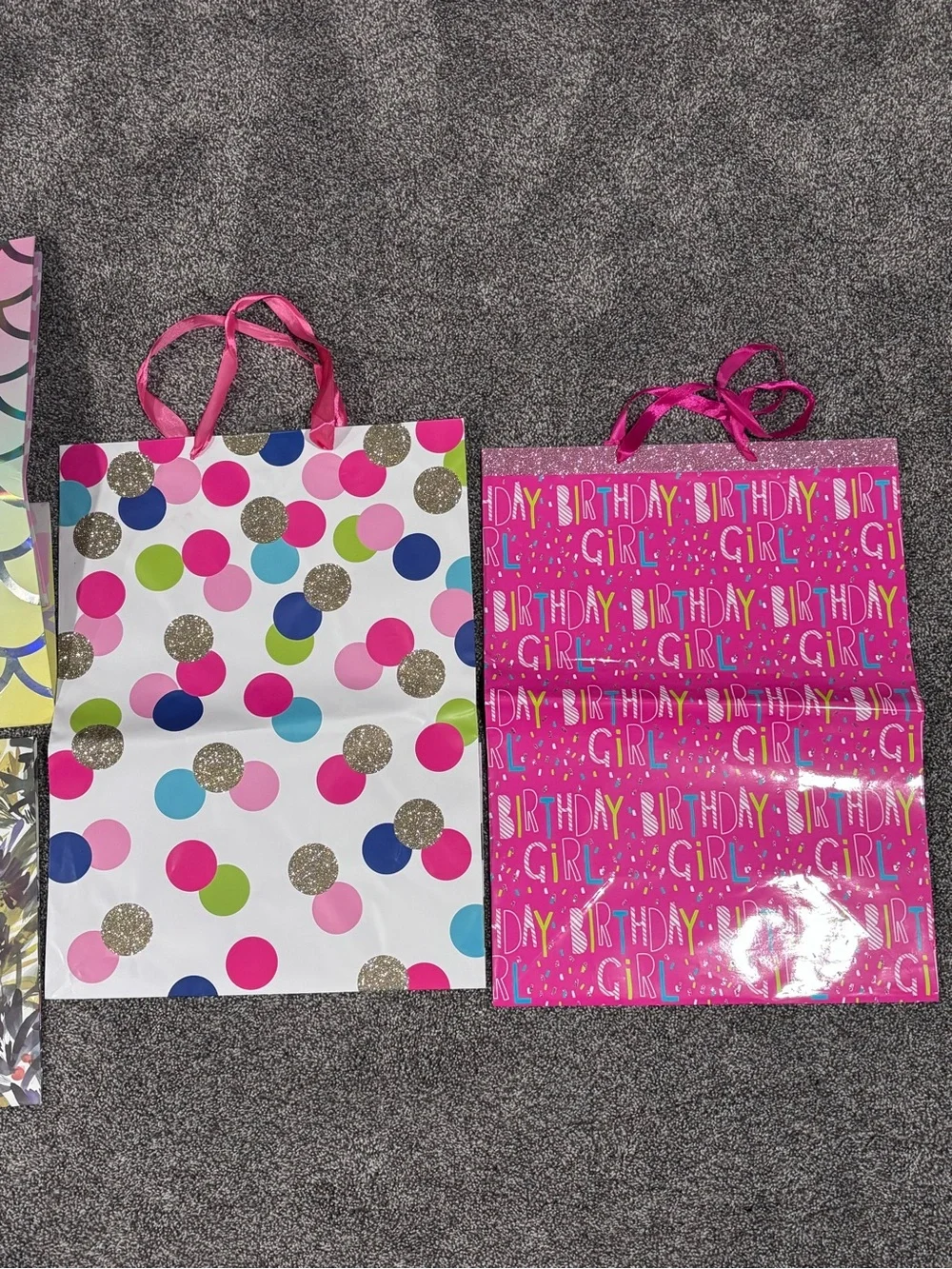 4 Bright Pink Birthday Gift Bag Set - Polka Dot & 'Birthday Girl' Designs